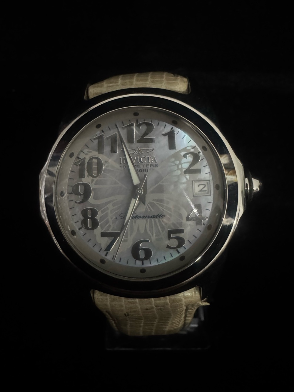 Invicta Silver Dial Watch with Cream Strap
